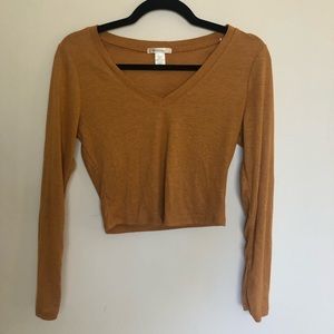 Orange V-Neck Long Sleeve, Slightly Cropped Top